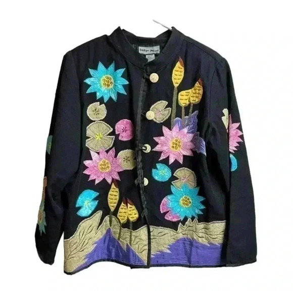 Indigo Moon Women's Embroidered & Embellished Button-Up Floral Jacket‎ - Picture 1 of 12
